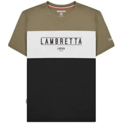Lambretta Mens Panel Crew Neck T-Shirt - Khaki/Black RRP £22.00 Large
