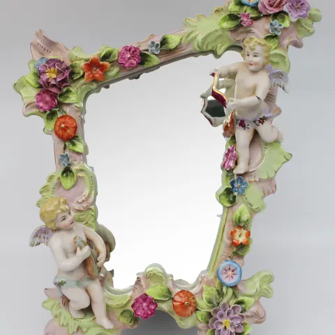 Vintage Dresden Porcelain Vanity Mirror