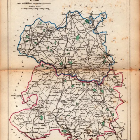 Antique Railway Map of Shropshire Drawn & Engraved by John Emslie.