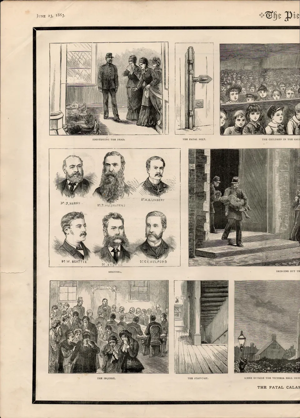 Sunderland Victoria Hall  Disaster Antique 1883 Print.