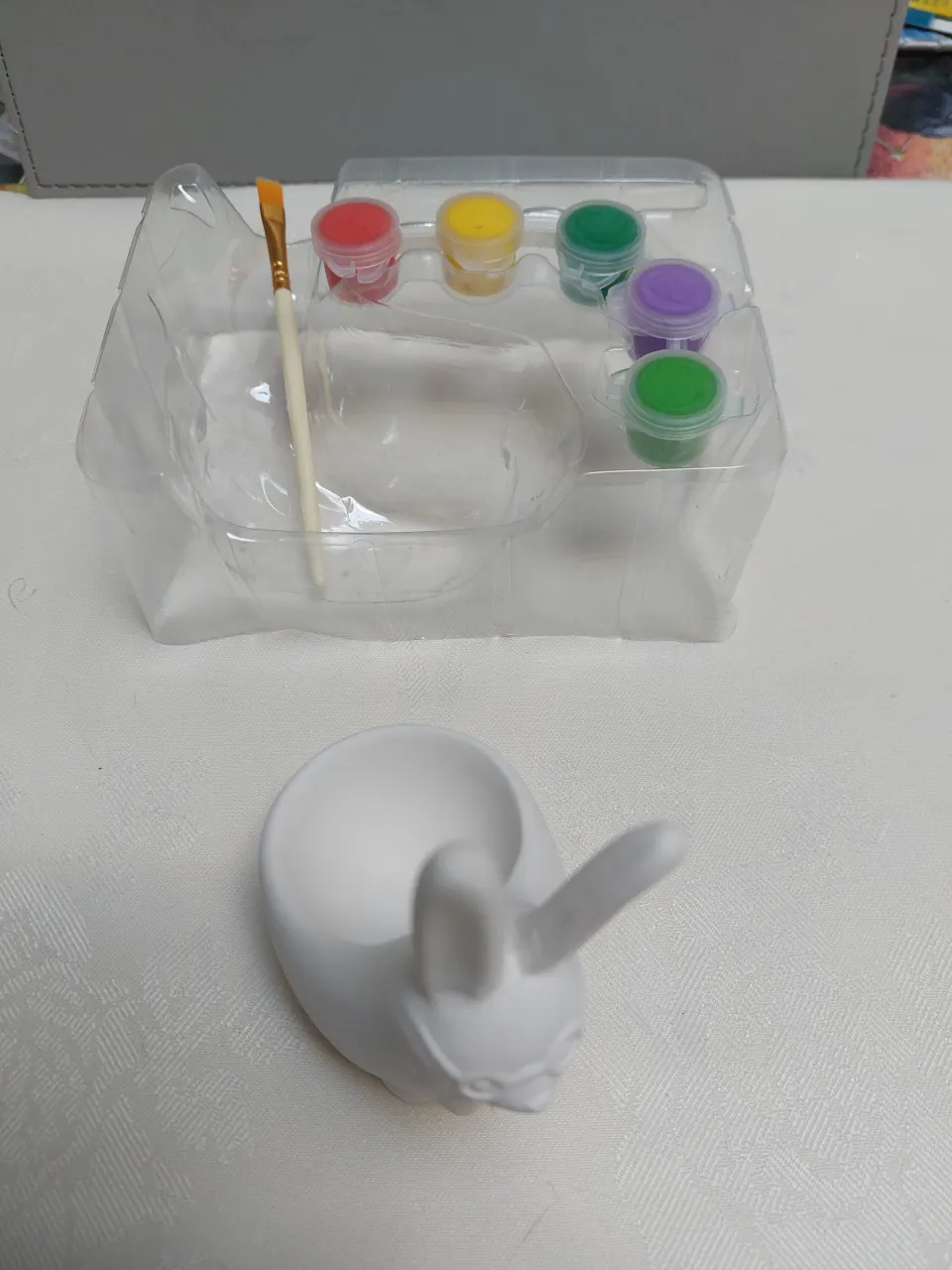 Ceramic Easter Bunny eggcup paint your own including paints and paintbrush