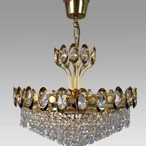 Vintage Gold Plated Crystal Chandelier