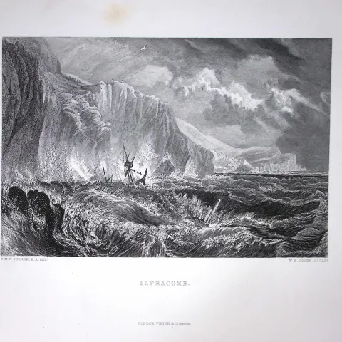 J.M.W Turner Shipwreck at Ilfracombe Devon Antique Steel Engraving-108-TR
