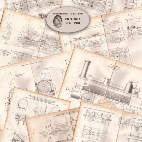Job lot 9 Scarce  Zerah Colburn Locomotive  Railways  Large  Diagrams Prints-2