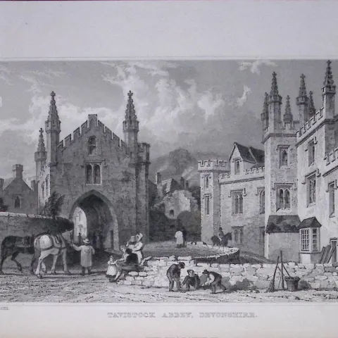 Tavistock Abbey Devonshire Antique 193 Years-Old Steel-Engraving-43