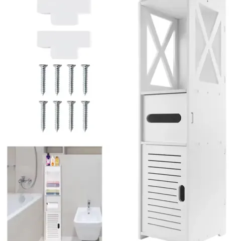 Bathroom Floor Cabinet Free Standing Slim Bathroom Cabinet With Drawer & Cupboard Storage