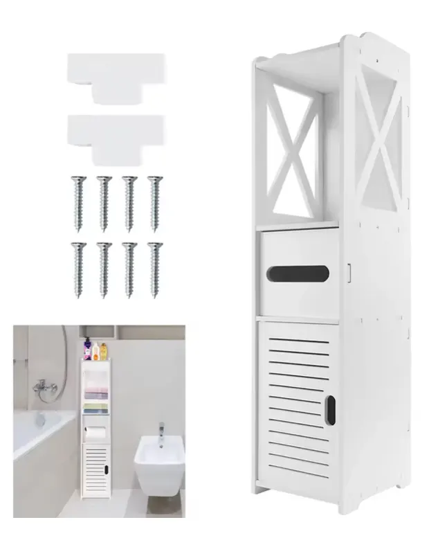 Bathroom Floor Cabinet Free Standing slim bathroom cabinet with  Drawer & Cupboard Storage
