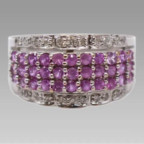 Pink Sapphire & Diamond 18ct White Gold Band Ring