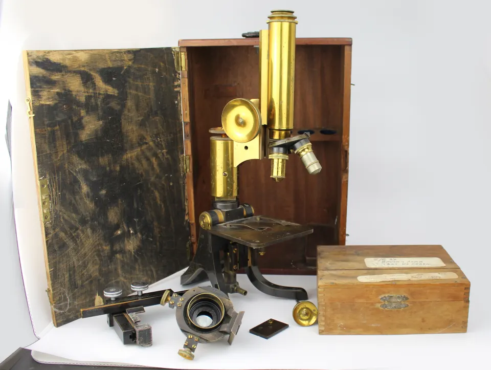 Antique Henry Crouch Brass Microscope with Case & Accessories – London Maker