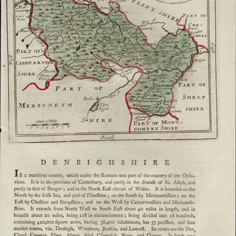 Wales Denbighshire Antique c1783 F Grose Copper Coloured George III Map.