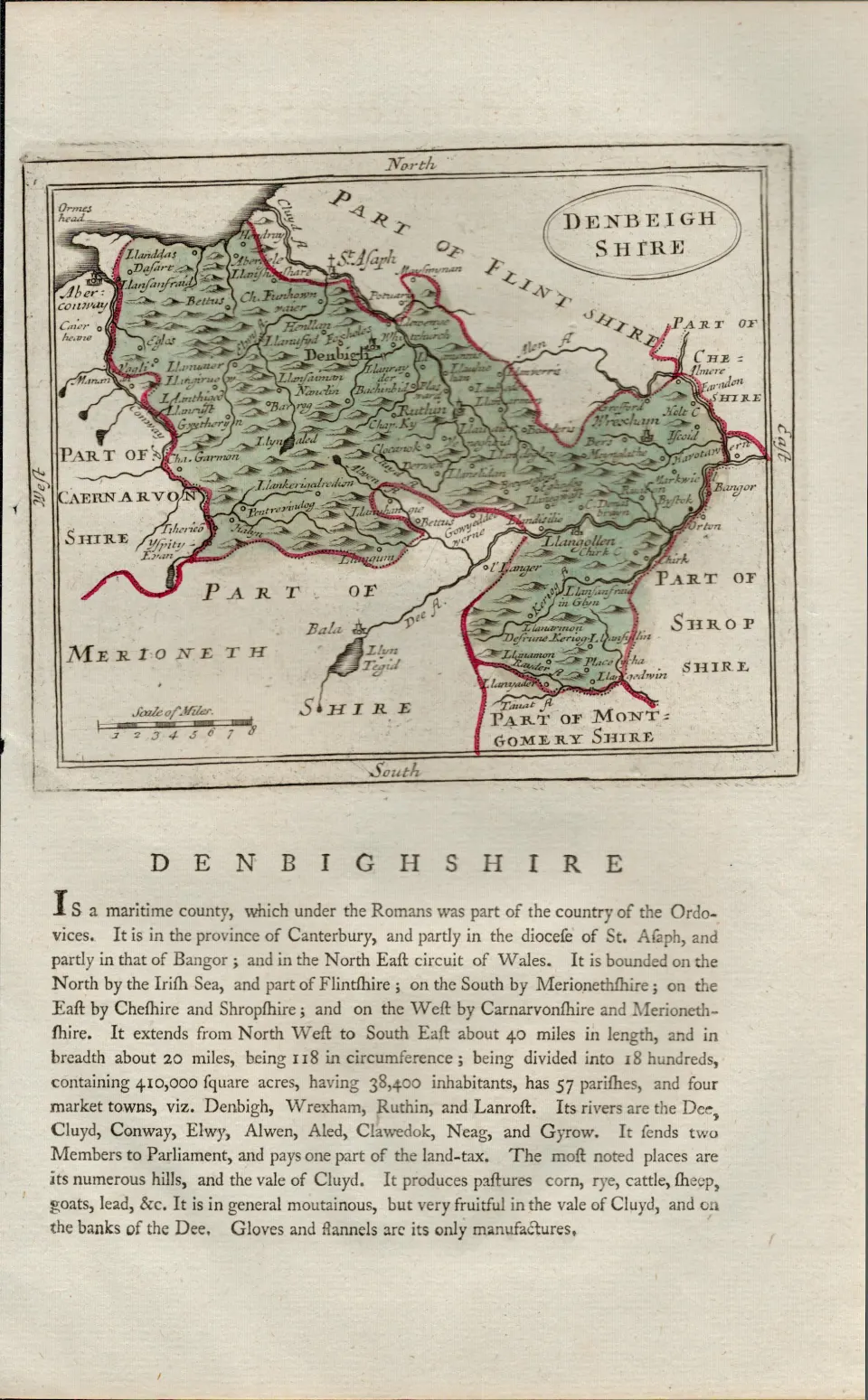 Wales Denbighshire Antique c1783 F Grose Copper Coloured George III Map.