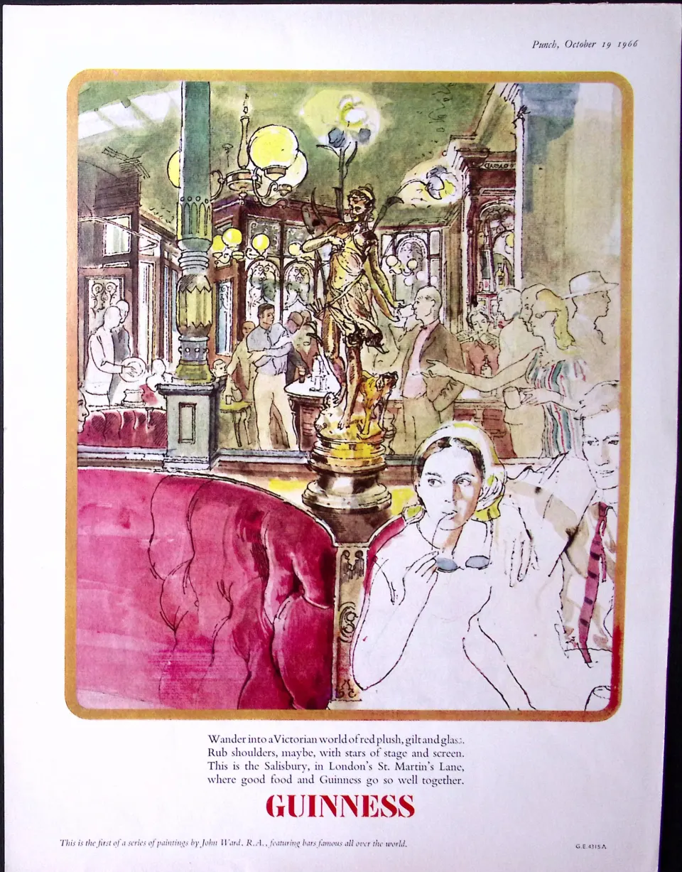 Guinness 1968 Original 57 Years-Old Print Salisbury Pub London- G.E. 4315.C