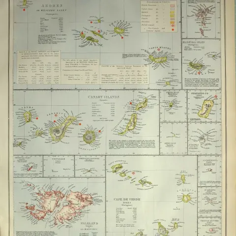 Atlantic Ocean Falklands Canaries Cape Verde Letts 1883 Antique Map.