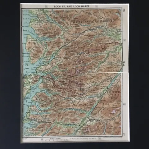Loch Eil & Loch Maree Scotland Coloured Mounted Antique Map.