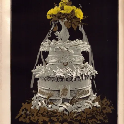 Golden Wedding Cake Victorian Antique Chromolithograph Print