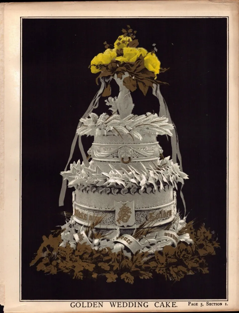 Golden Wedding Cake Victorian Antique Chromolithograph Print
