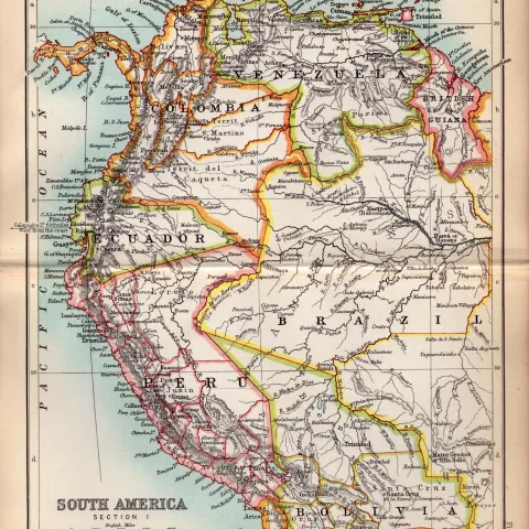 South America Section 1 Double Sided Antique 1896 Map.