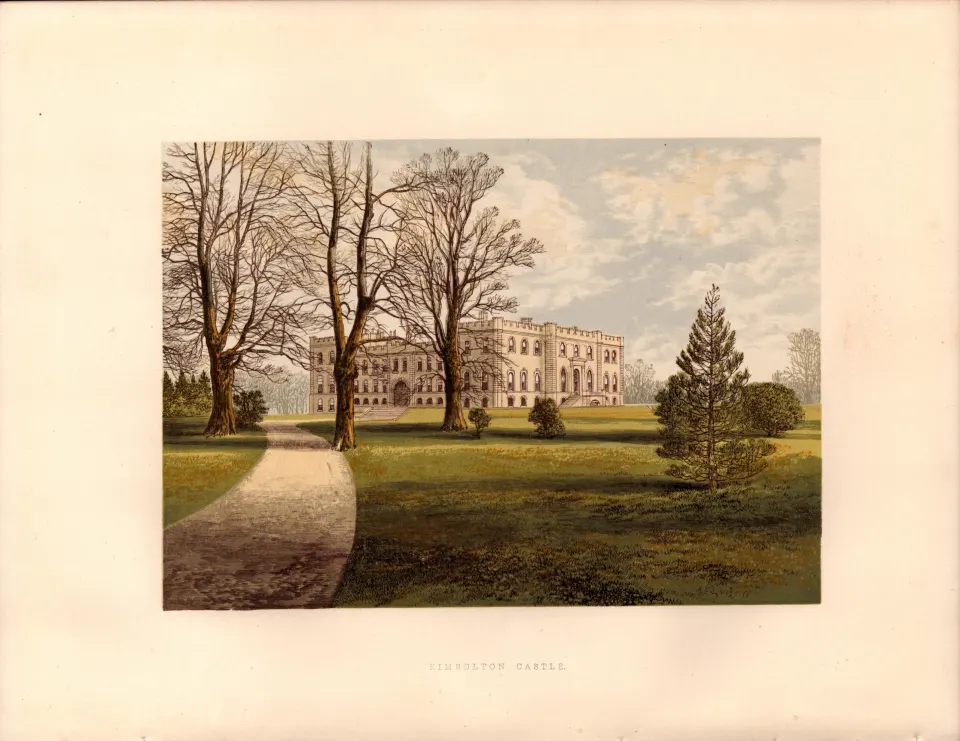 Kimbolton Castle Cambridgeshire  Gilt-Edge Coloured Antique Book Plate.