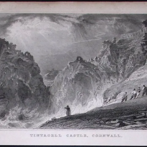 Cornwall Tintagel Castle Antique 193 Years-Old Steel-Engraving-42