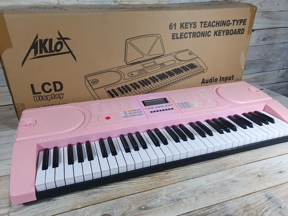 New Pink Aklot 61 Key Electronic Keyboard. Teaching-type with LCD Display.  Rrp £125
