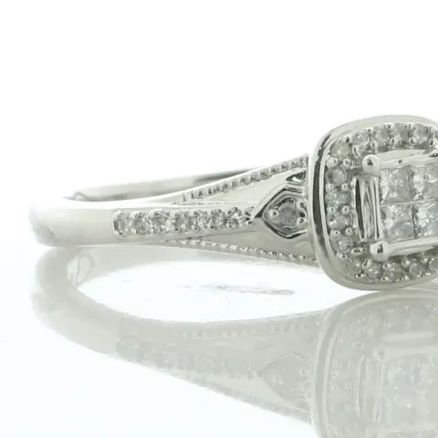9ct White Gold Single Stone With Halo And Shoulders Ring 0.20 Carats
