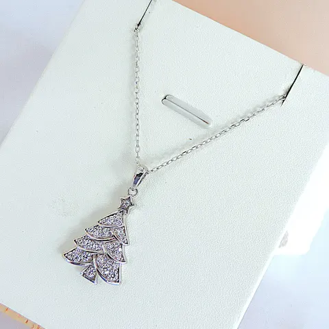 925 Silver Gemstone Christmas Tree Pendant Necklace 'New'