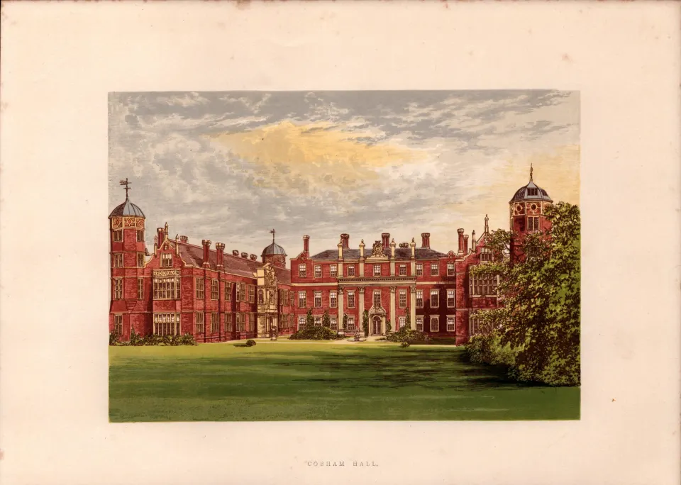 Cobham Hall Kent Gilt-Edge Coloured Antique Book Plate.