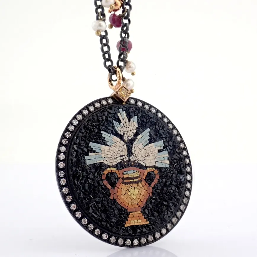 An Exquisite Necklace Detailed With Micro-Mosaic and Brilliant Diamonds