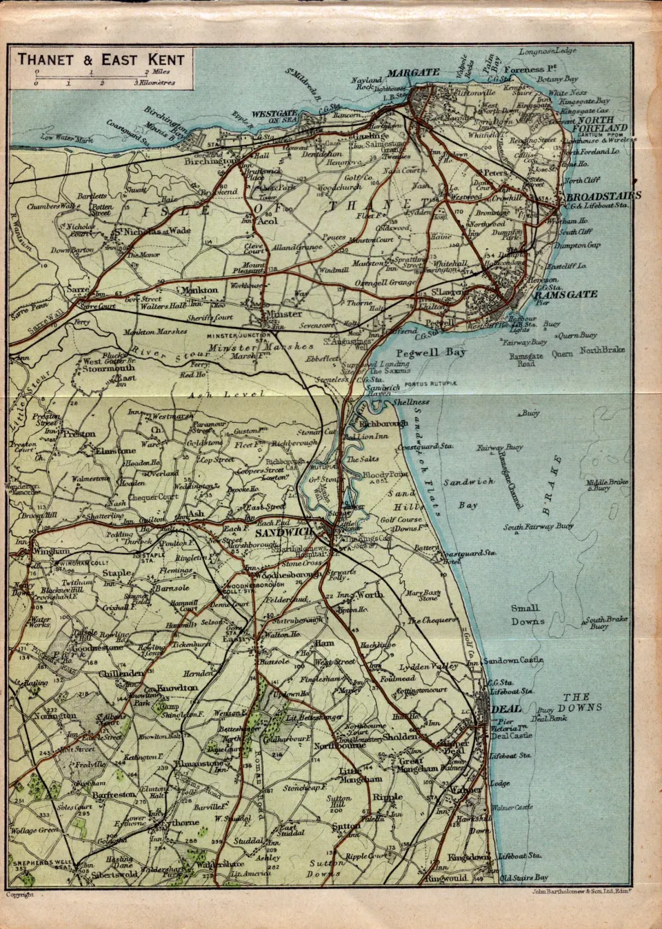 Thanet & East Kent Coloured Vintage 1924 Map.