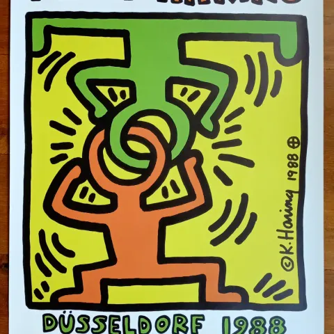 Keith Haring RARE  "Hans Mayer Galerie  Original  1988 Poster" Signed (#0723)