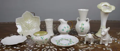 Collection of 10 Irish Belleek Antique & Vintage Porcelain Pieces