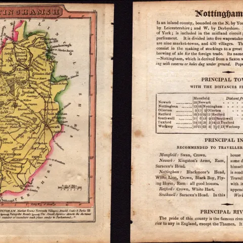 Nottinghamshire Engraved Hand Coloured George IV Map & Text.