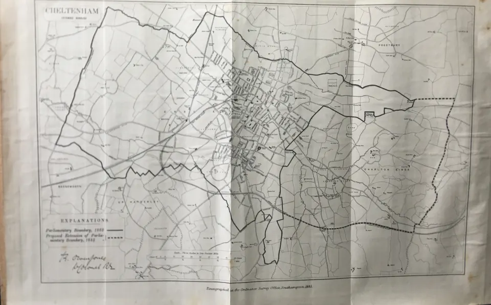 Antique 139 Years-Old Scarce Map Cheltenham 1885 Boundary Changes.