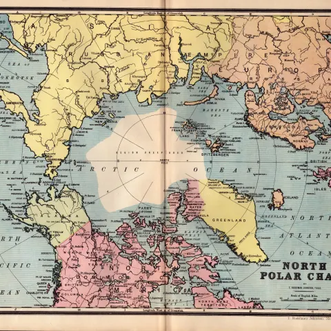 The North Polar Chart Antique Detailed Coloured Map.