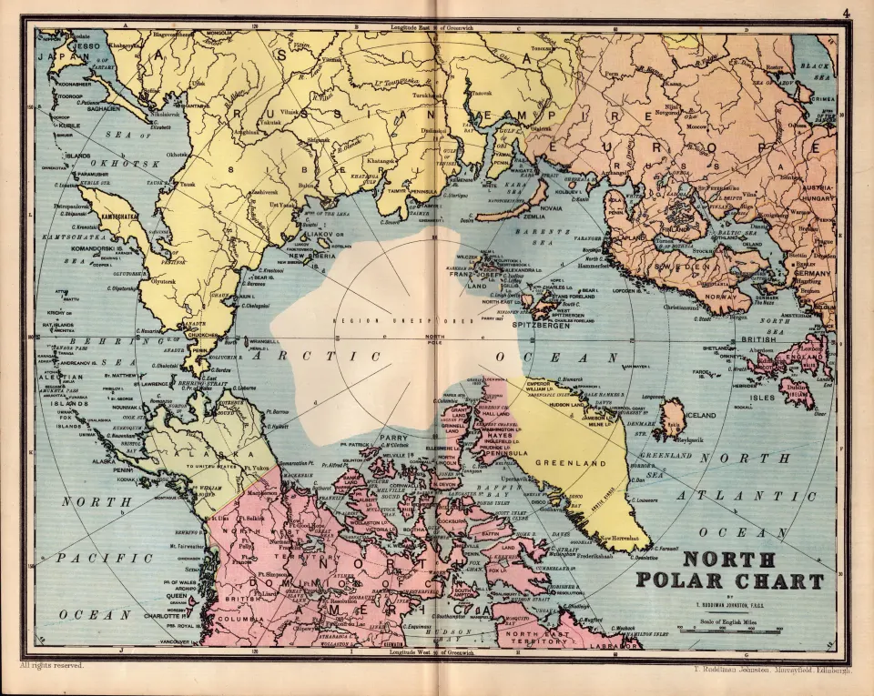 The North Polar Chart Antique Detailed Coloured Map.