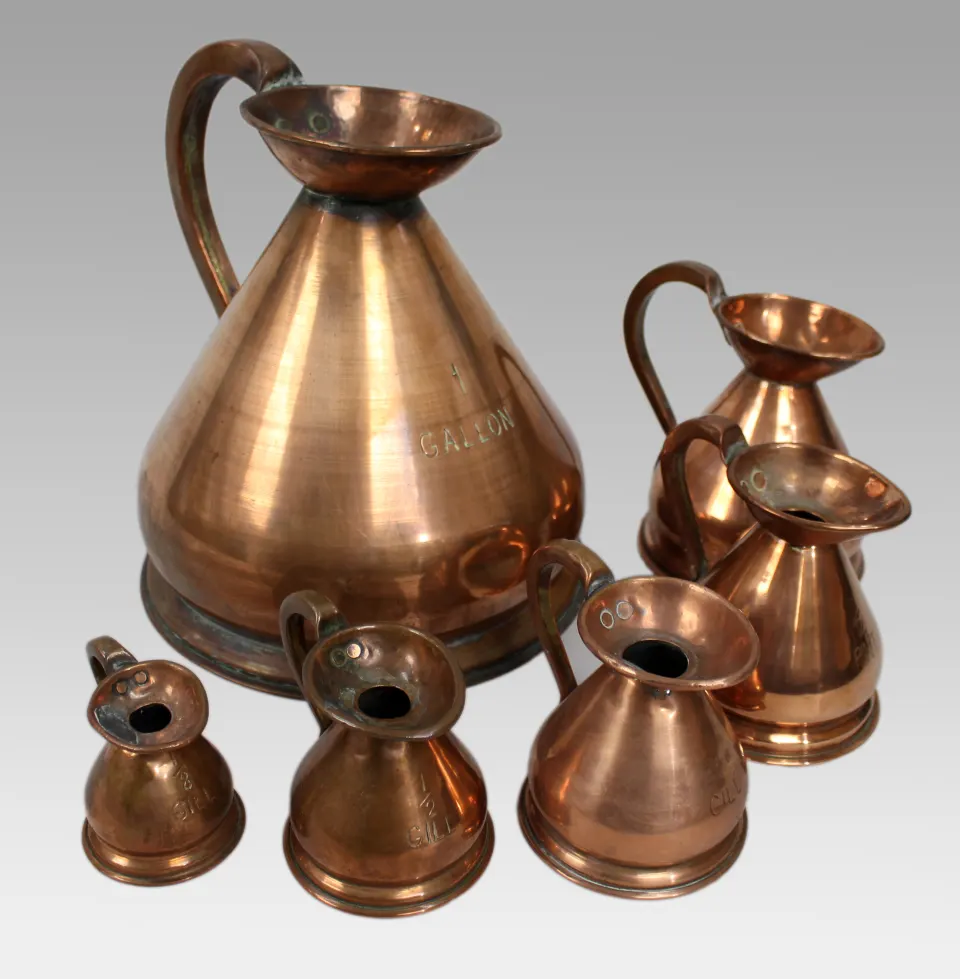 Set of 6 Antique Graduated Haystack Copper Jugs