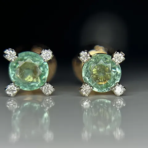 Beautiful 0.70 ct Natural Emerald Earrings With Natural Diamonds & 18k Gold