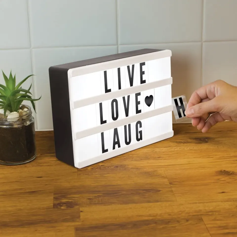 3 x Mini Cinema Retro Light up Message Board, White