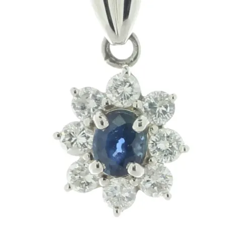 Platinum Oval Cluster Diamond And Sapphire Pendant (S0.53) 0.65 Carats