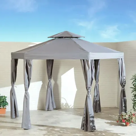 (33/6L) RRP £239. 3.3m Hexagonal Gazebo Grey. Ideal For Providing Shade And Protection From The Ele