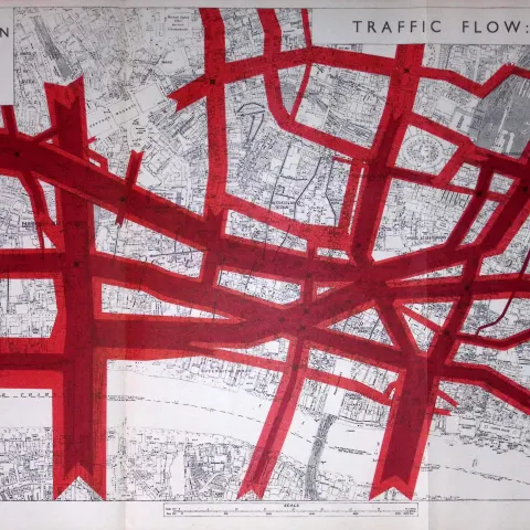 City of London Traffic Flow 1905 & 1939 Coloured 1944 Map-7