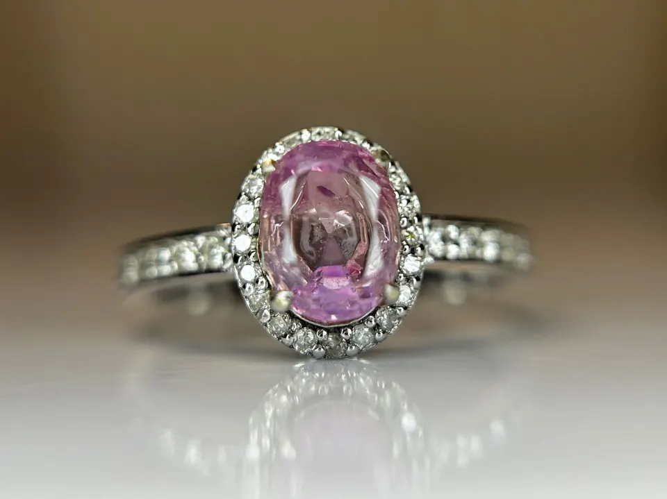 Beautiful Unheated/Untreated Ceylon Pink Sapphire With  Diamonds & 18k White Gold
