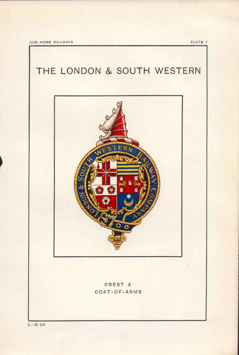London & South Western Crest & Coat of Arms Antique Book Plate.