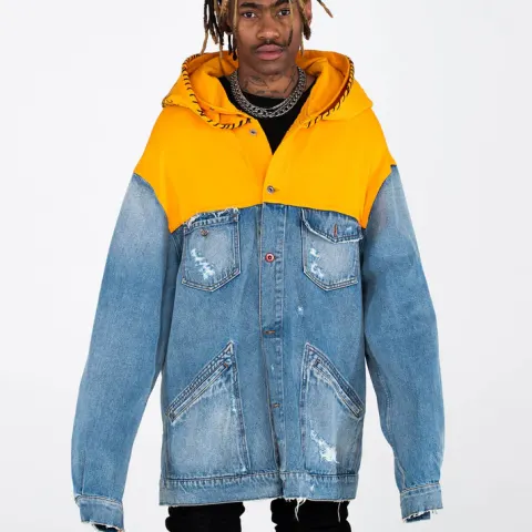 MJB Marc Jaques Burton Hooded Magna Pax Hand Painted Denim Jacket, Online Price £500, Size XXXL.