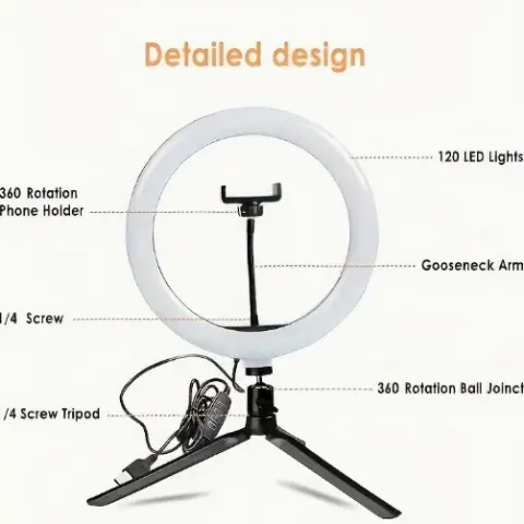 25.4cm LED Ring Fill Light With Tripod Stand And Phone Holder