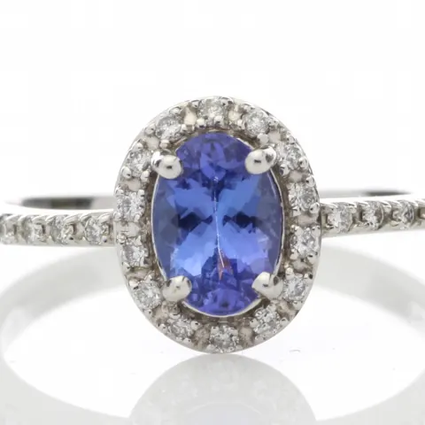 18ct White Gold Diamond And Tanzanite Halo Setting Ring 0.15 Carats