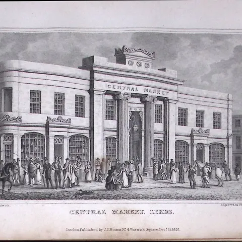 Leeds Central Market Yorkshire 198 Years-Old Thomas Allen Antique Steel Engraving-52