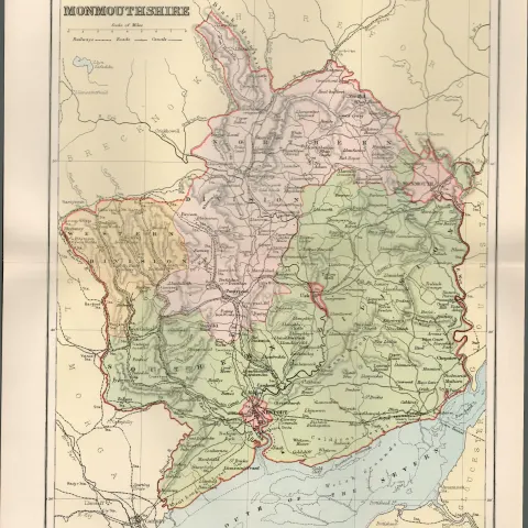 Wales Monmouth Abergavenny Usk Chepstow Antique Map.