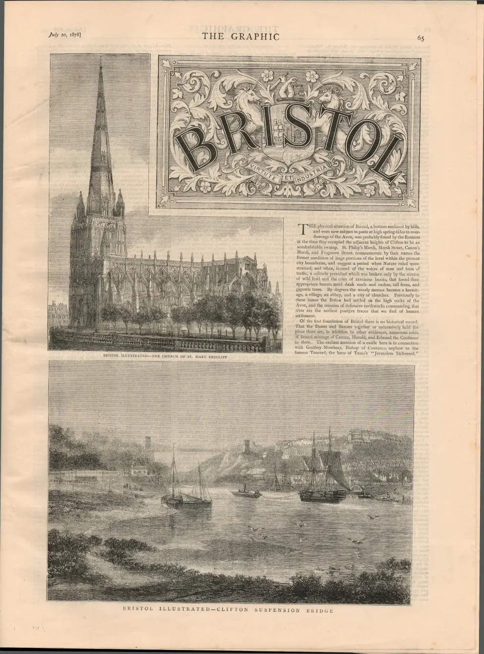 The City Of Bristol Sketches  Antique 1878 Newspaper