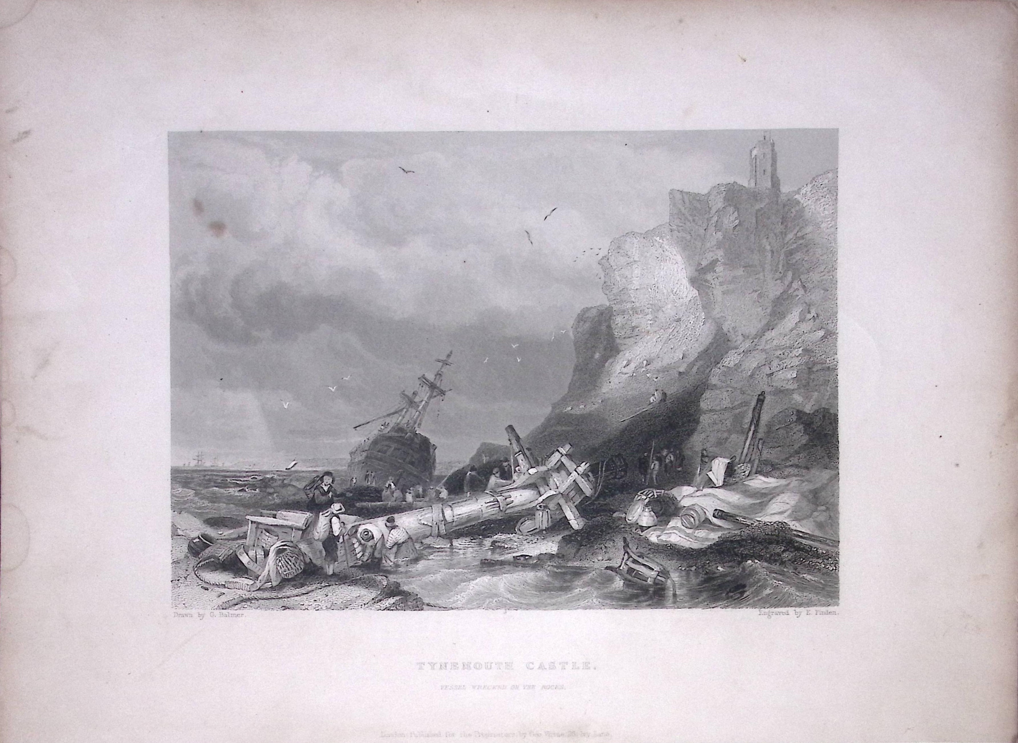 Tynemouth Castle WH Bartlett 1842 Antique Steel Engraving-1-TR